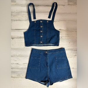 Retro Falmer Heritage 70s Style Denim Shorts & Crop Top Jean Set‎ Juniors Large